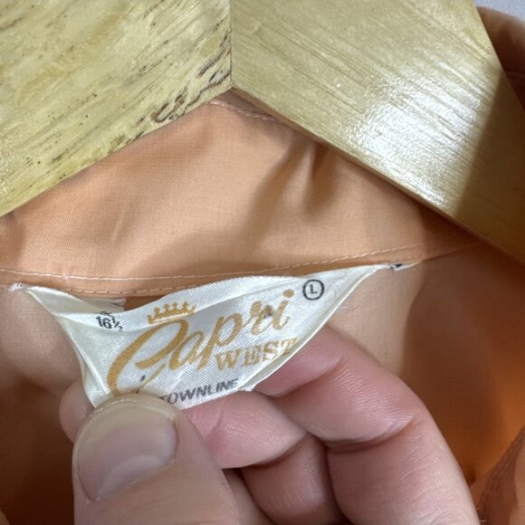 Vintage Capri West Short Sleeve Button Shirt Peach Large 70s Big Collar - Picture 3 of 4